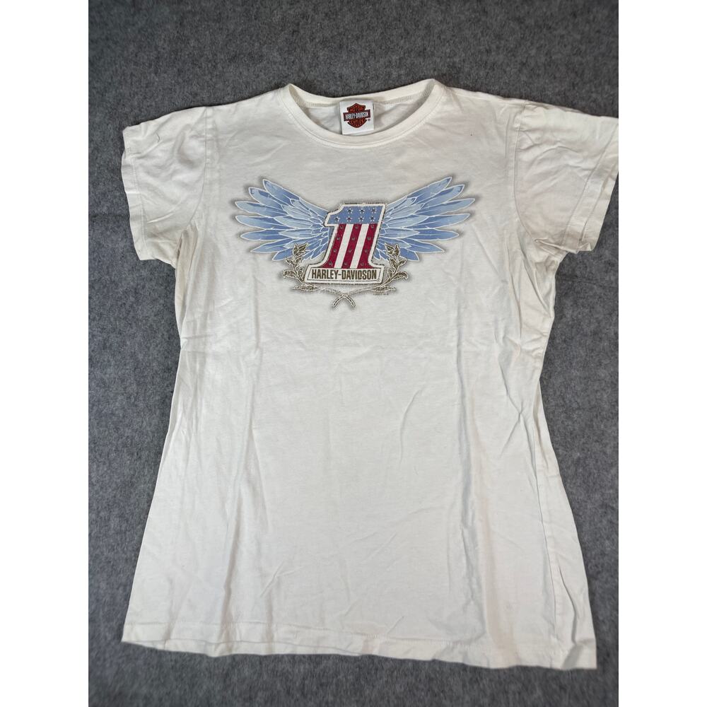 Vintage 90s Harley Davidson T Shirt Womens XL White Racine Wisconsin Biker Moto